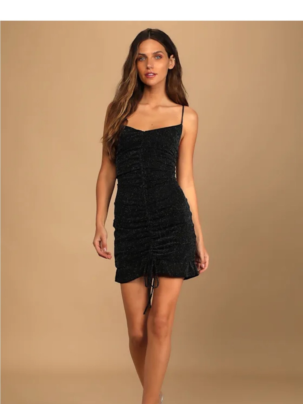 Lulu's Black Sparkle Ruched Mini Dress